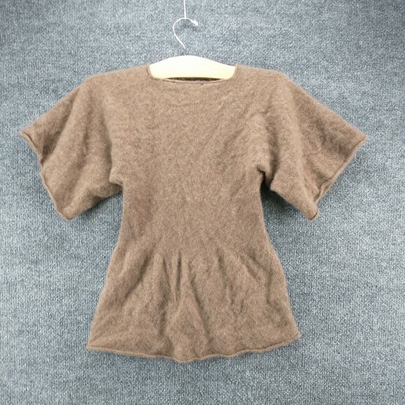 Subtle Luxury Women's Cashmere Sweater Short Sleeve Brown Actual 27x21.5 V-Neck - Picture 5 of 12